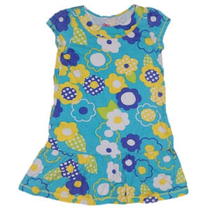 Circo Blue Yellow White Floral Pattern Short Sleeve Dress